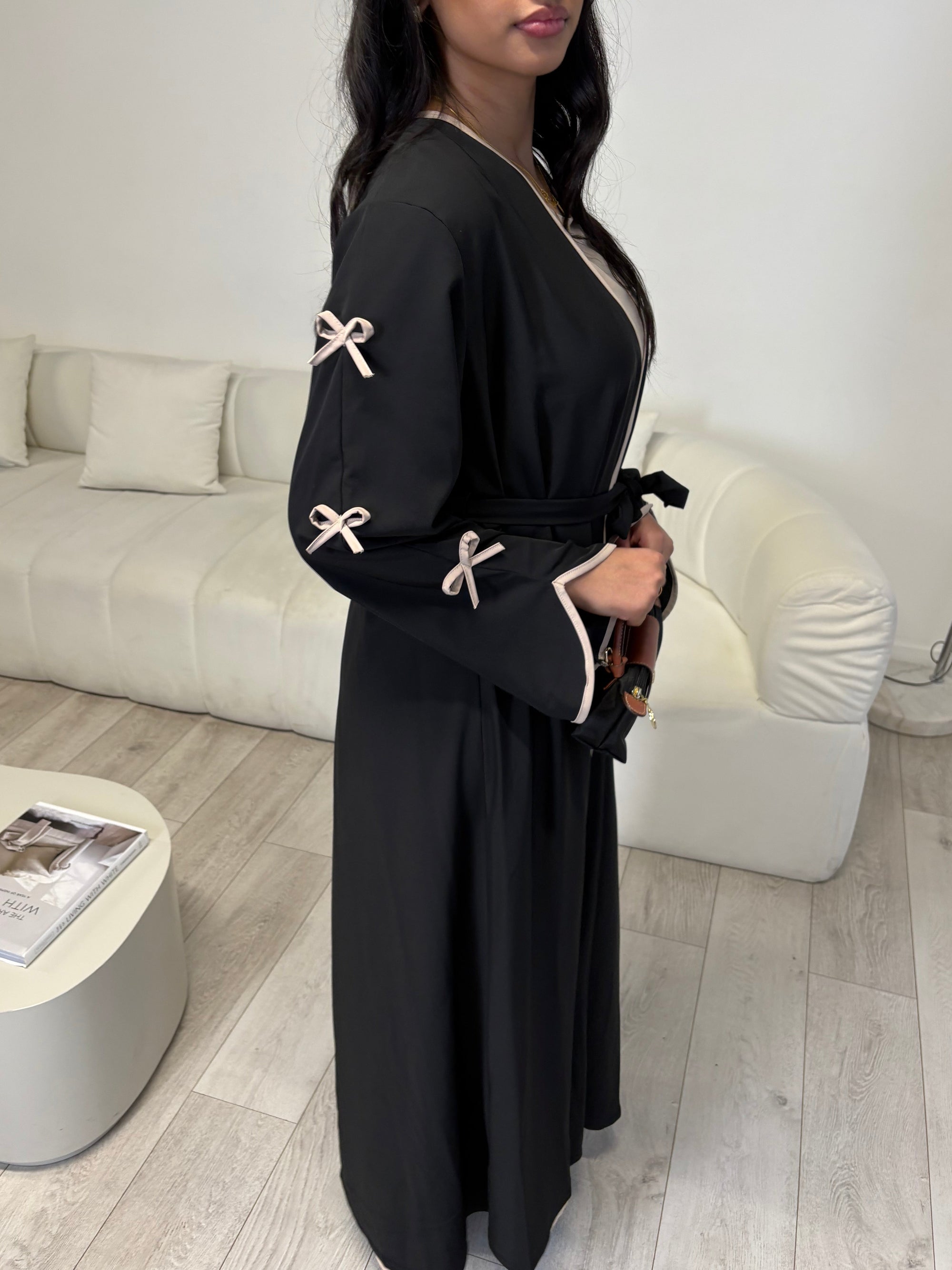 Black bow sleeve detail abaya