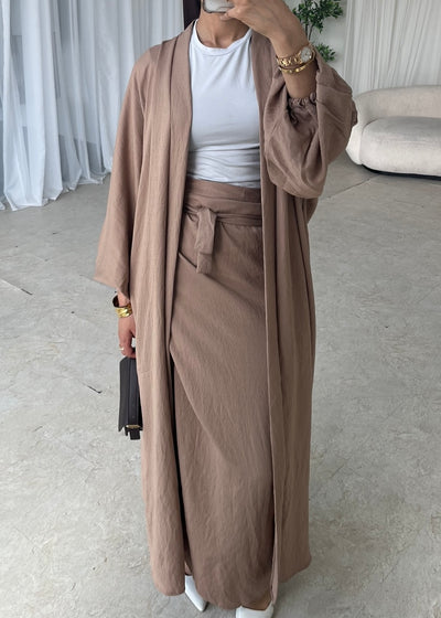 Taupe kimono and maxi skirt set