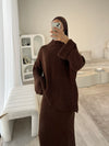 Brown knitted skirt set