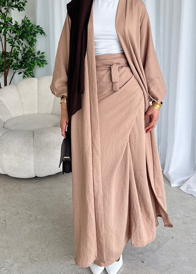 Taupe kimono and maxi skirt set