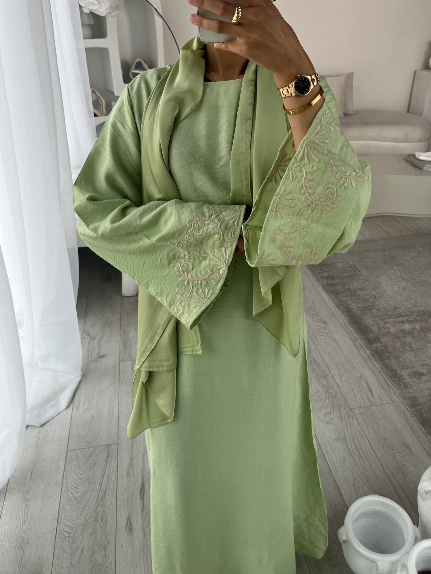 Lime green embroidered maxi dress