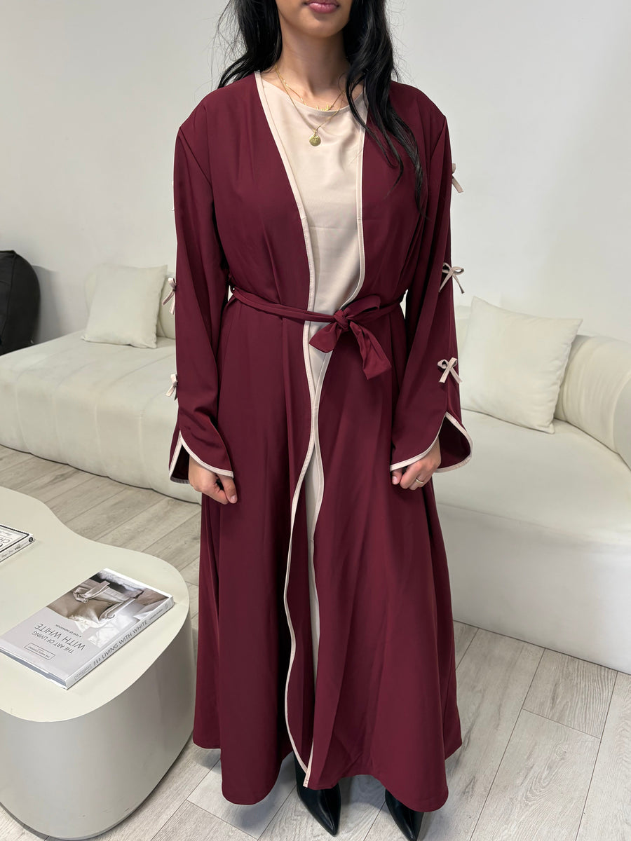 Burgundy bow abaya