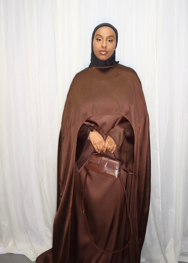 Brown detachable cape dress