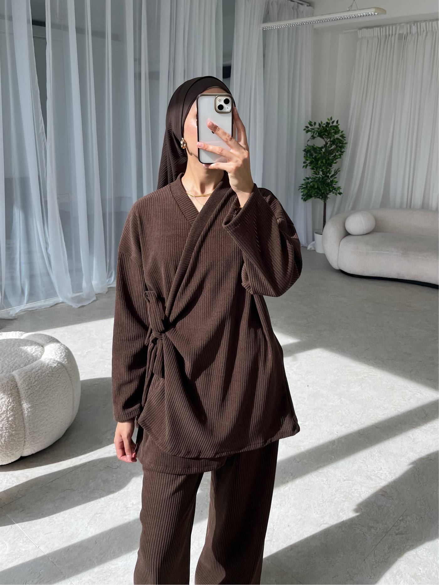 Brown corduroy kimono set