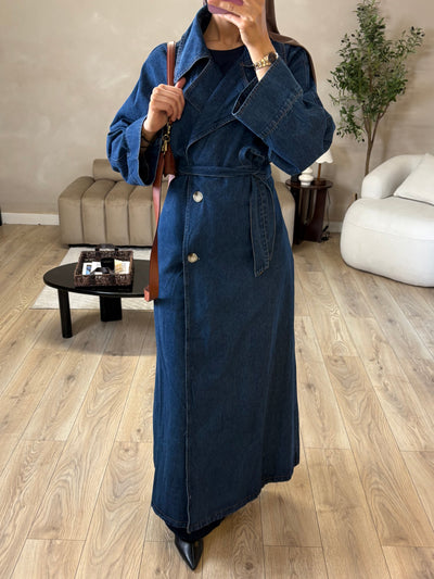 Denim maxi trench