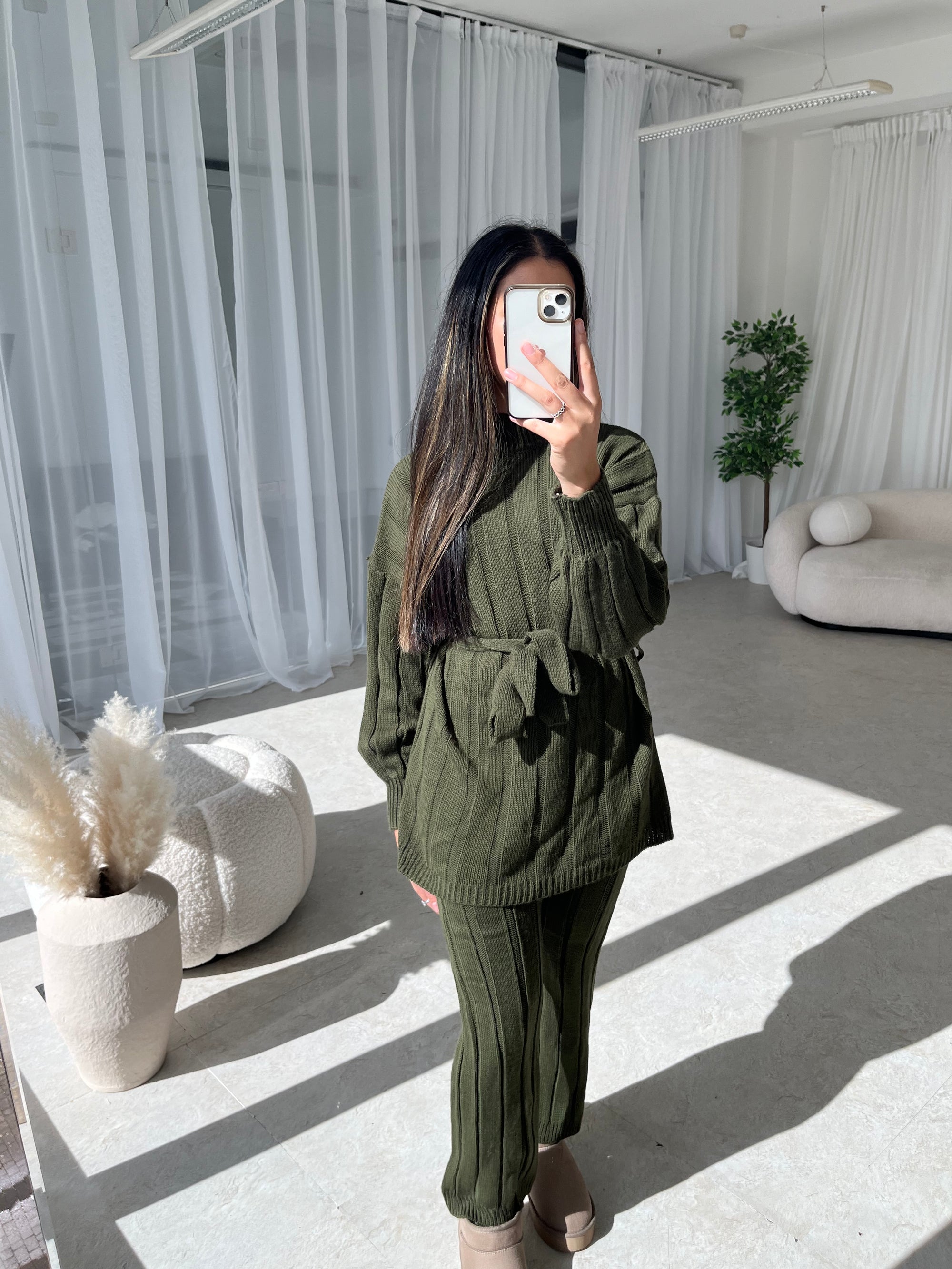 Khaki Ribbed Loungewear Set
