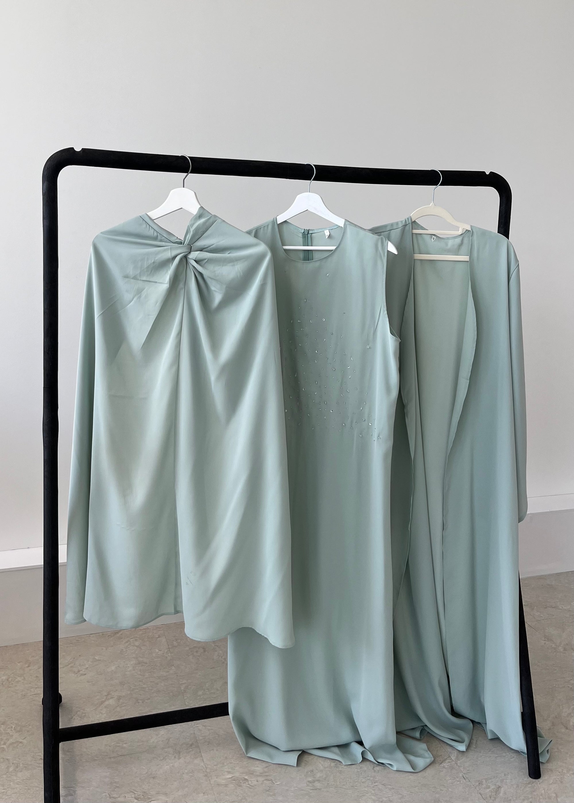 Mint 3 piece wrap set abaya