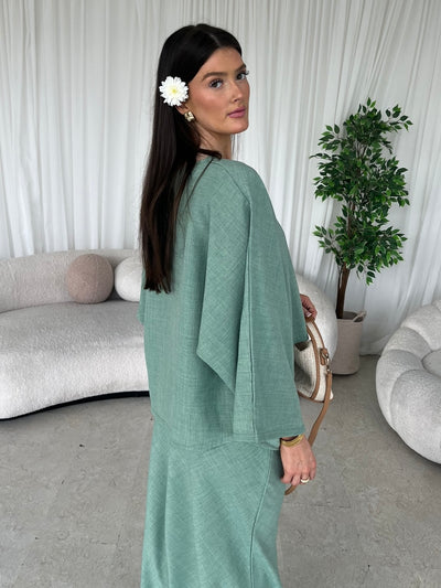 (PRE-ORDER) Mint cape top and skirt set