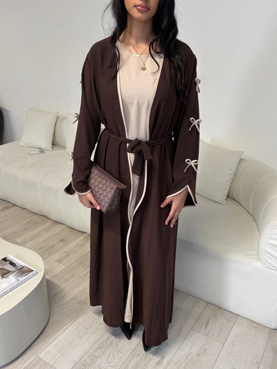 Brown bow sleeve abaya