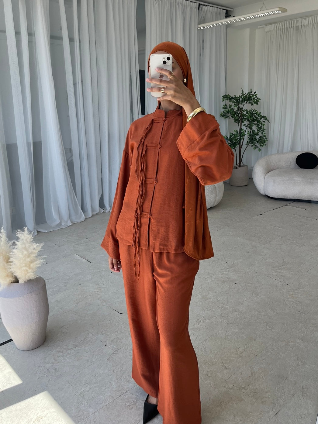 Burnt orange top and trouser co-ord