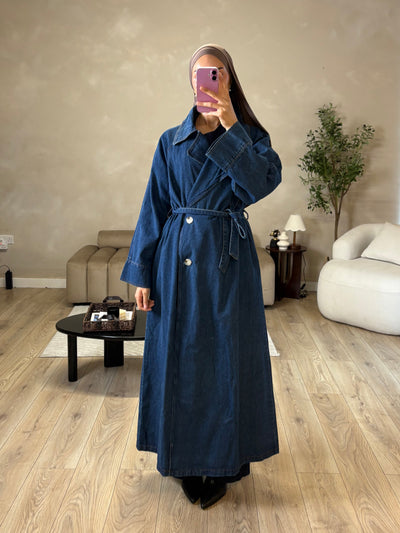 Denim maxi trench