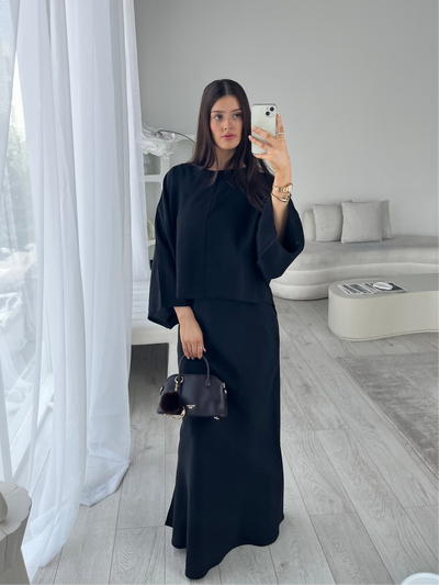 (PRE-ORDER) Black cape top and skirt set