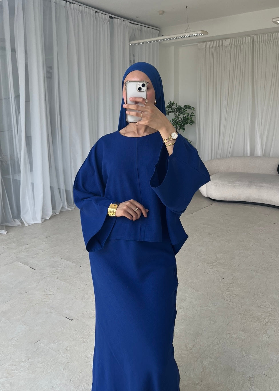 Cape top and skirt set royal blue
