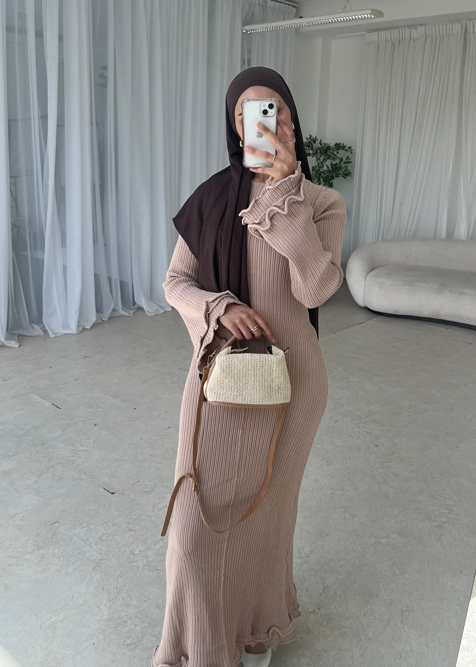Beige maxi knitted lace back dress