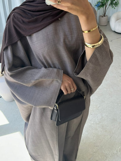 Taupe asymmetrical top and trouser set (TALL)