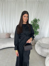 Satin tie back black dress