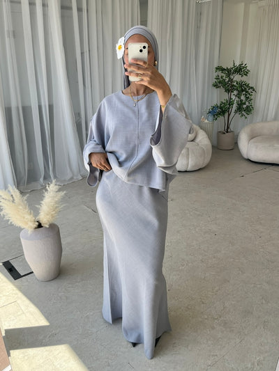 (PRE-ORDER) Grey cape top and skirt set