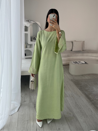 Lime green embroidered maxi dress