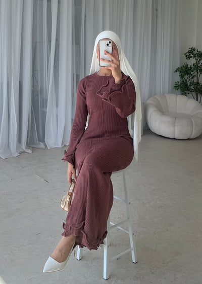 Terracotta knit lace back detail dress
