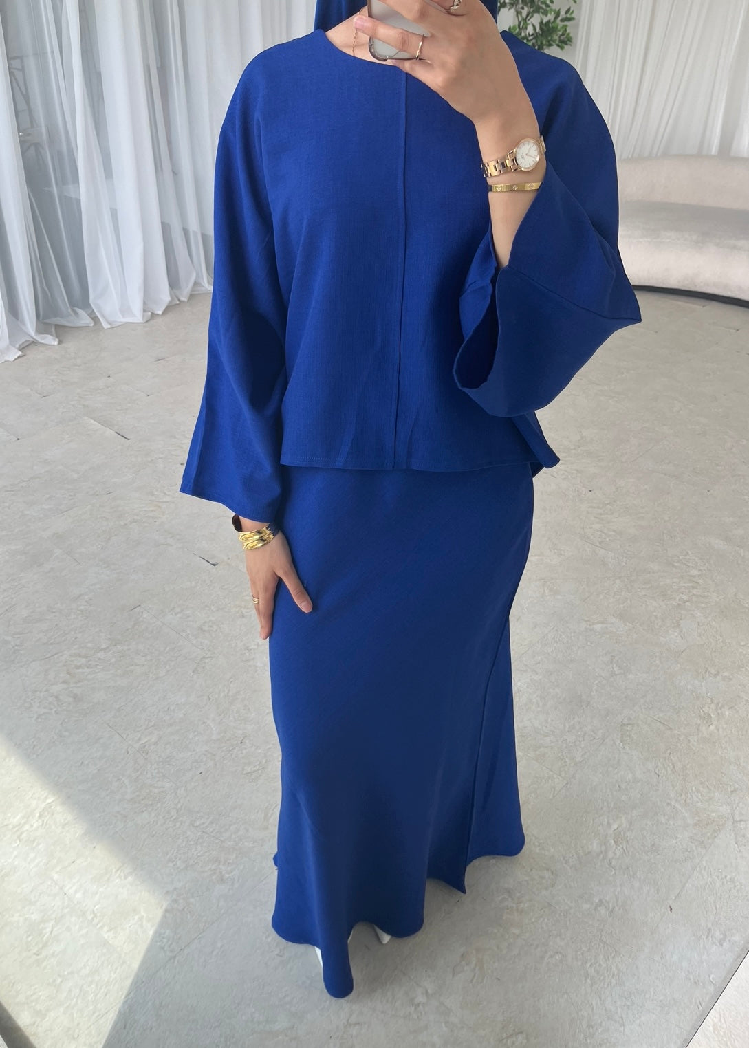 Cape top and skirt set royal blue
