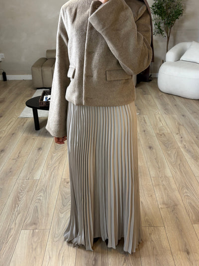 Taupe pleated maxi skirt