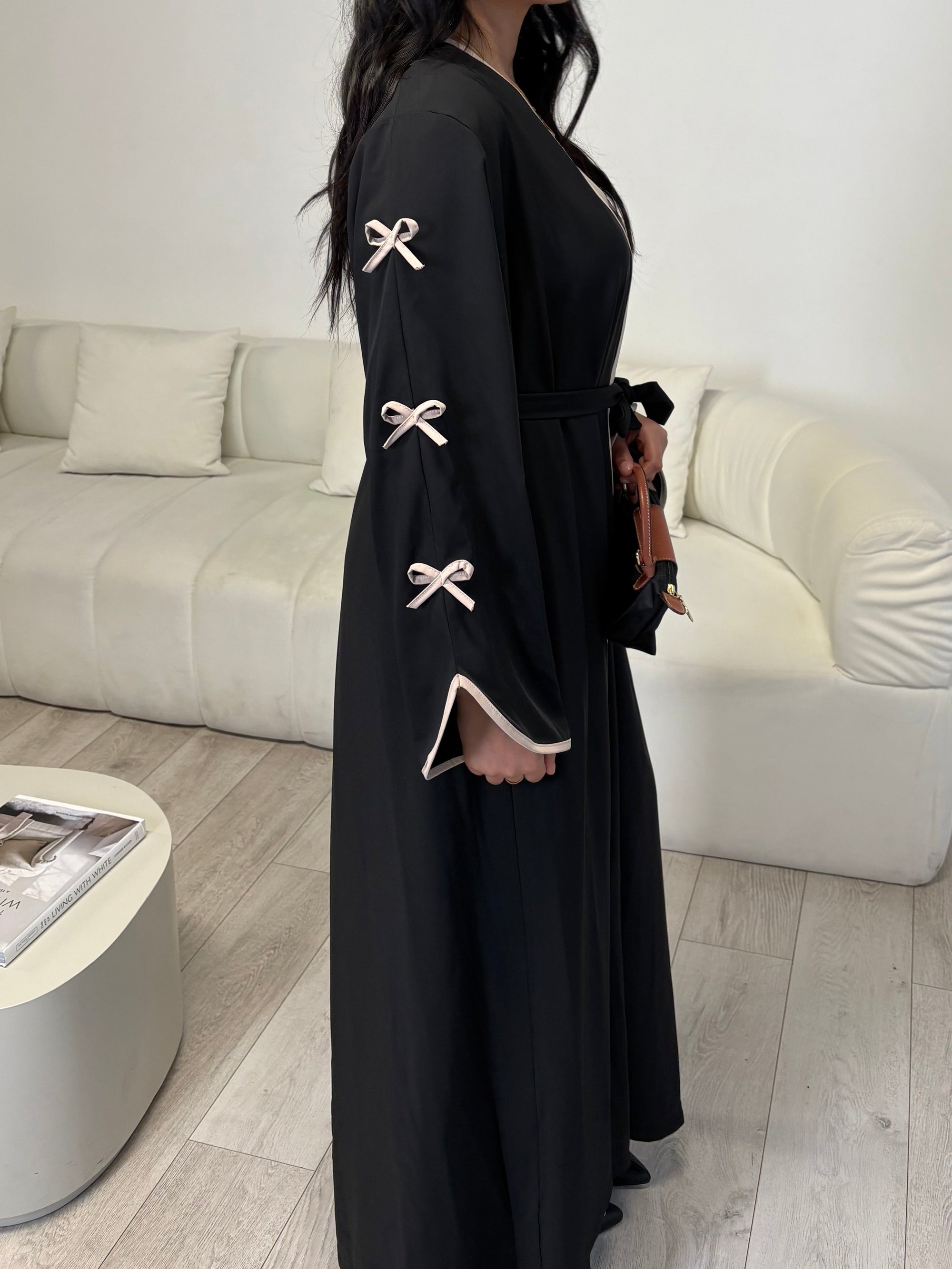 Black bow sleeve detail abaya