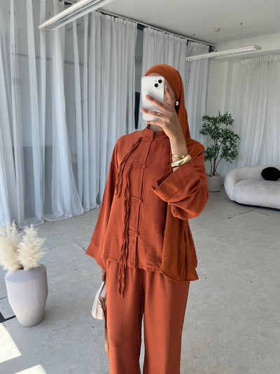 Burnt orange top and trouser co-ord