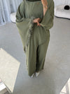 Khaki feather sleeve asymmetrical set