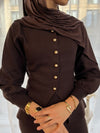 Brown balloon sleeve cardigan and wide leg trouser set