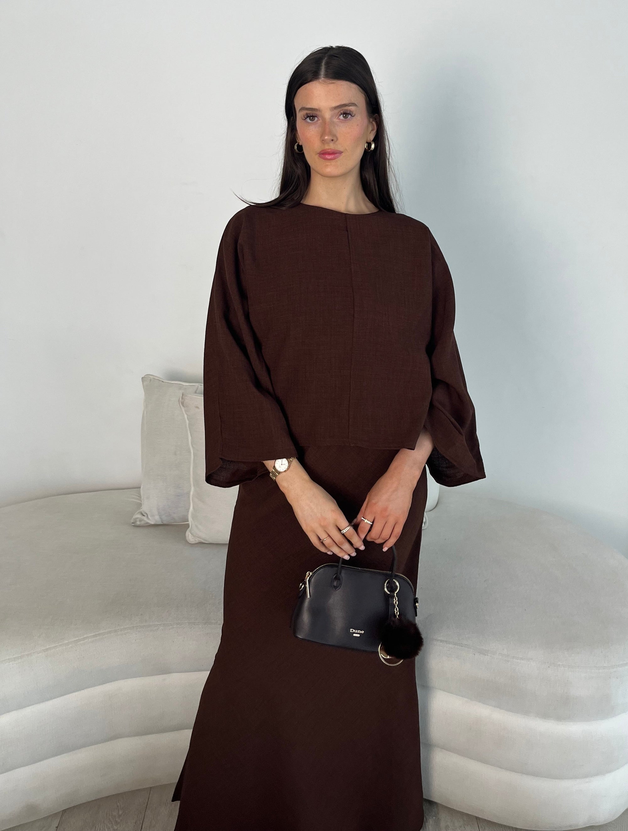 Brown cape top and skirt set