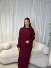 Burgundy bow sleeve knitted dress