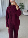 Burgundy two piece top and trouser co-ord