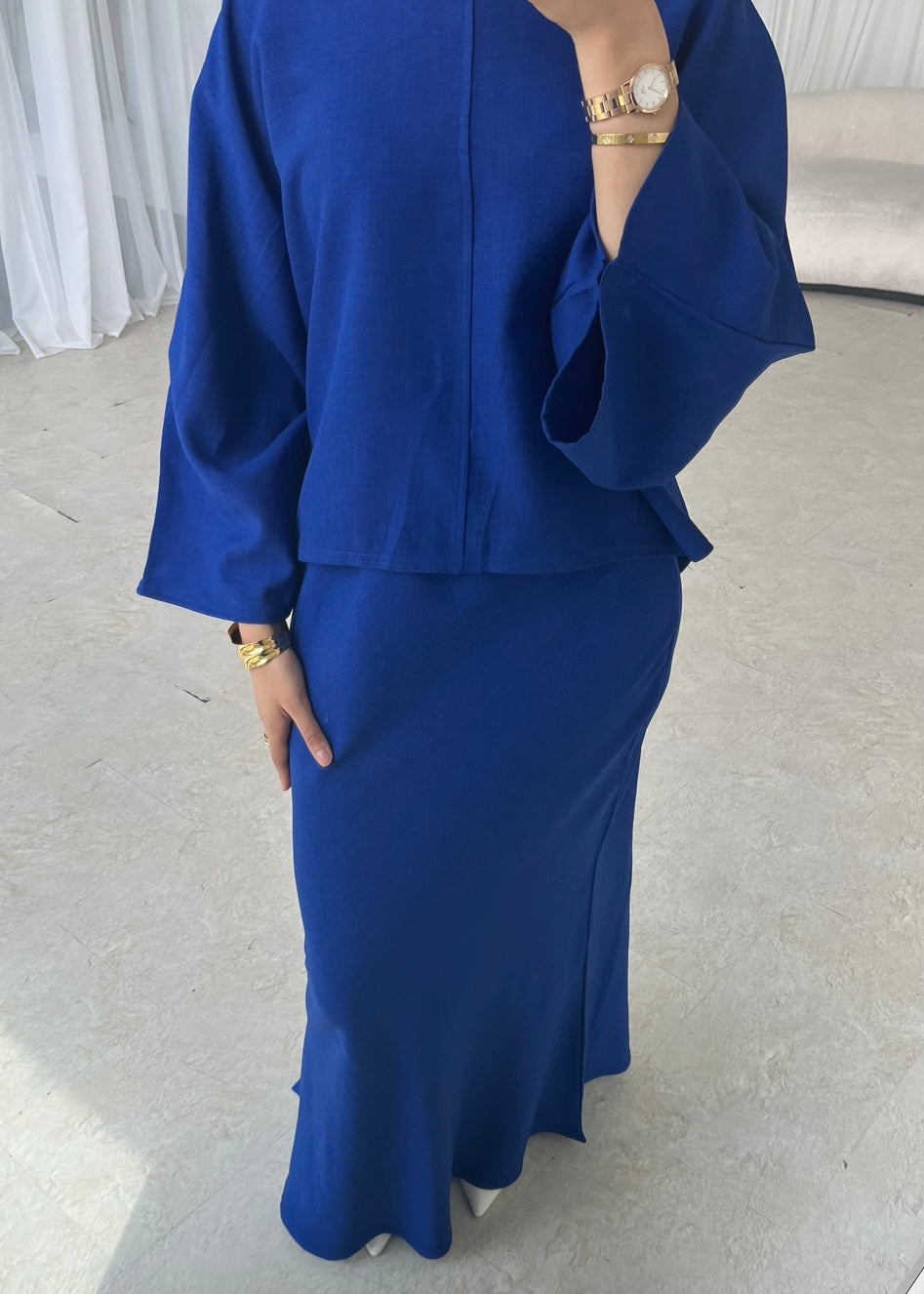 Cape top and skirt set royal blue