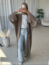 Taupe ribbed open abaya