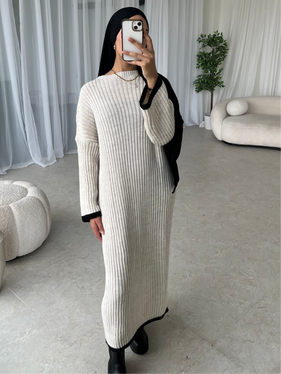 Cream and black lined knitted dress