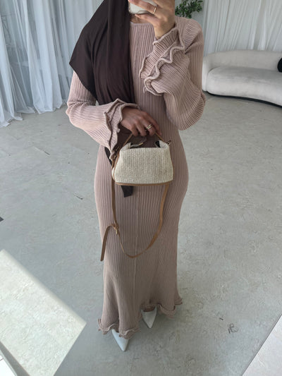 Beige maxi knitted lace back dress