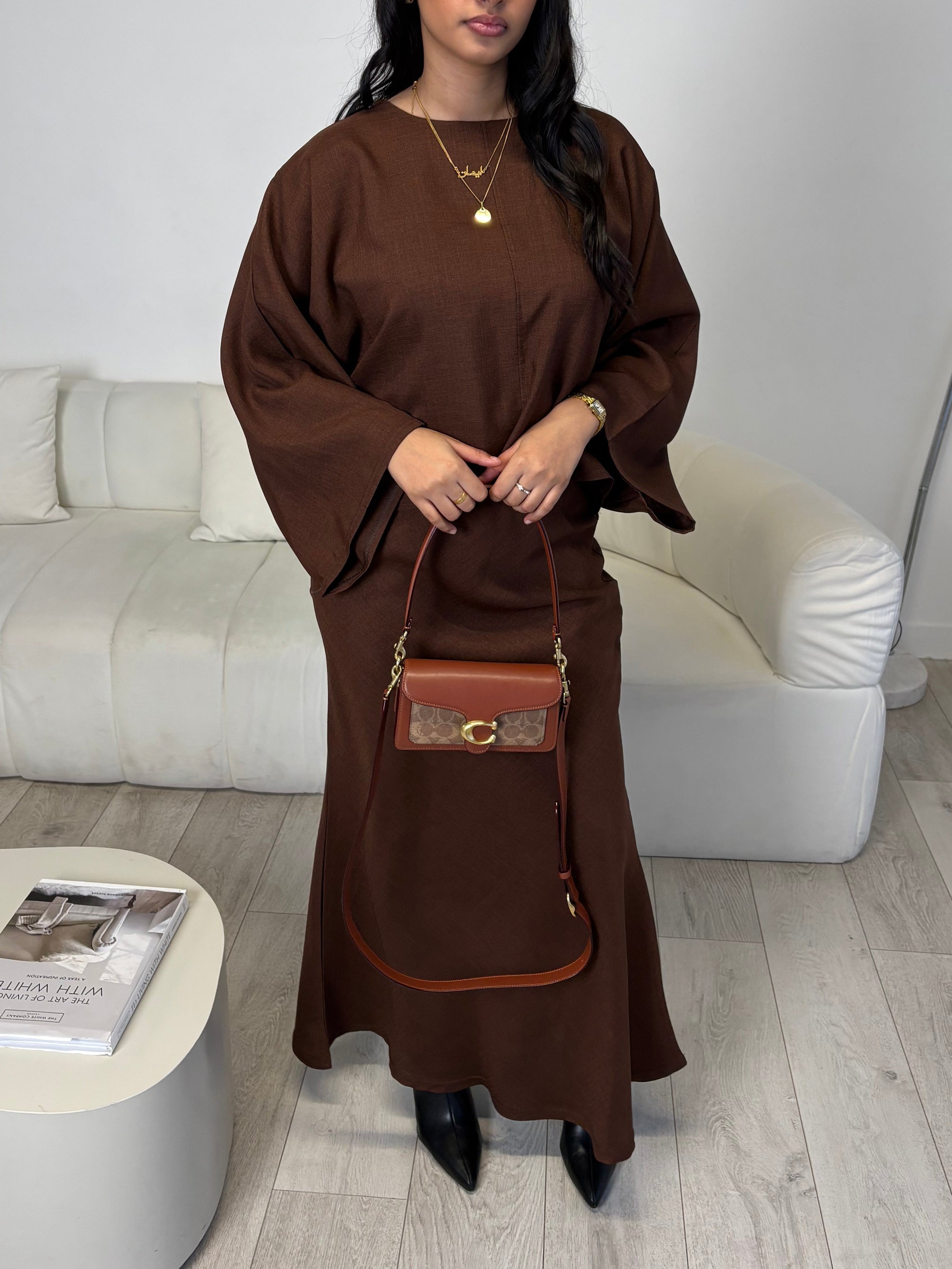 Brown cape top and skirt set