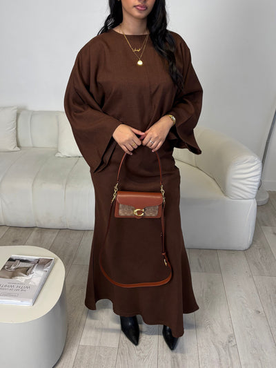 Brown cape top and skirt set