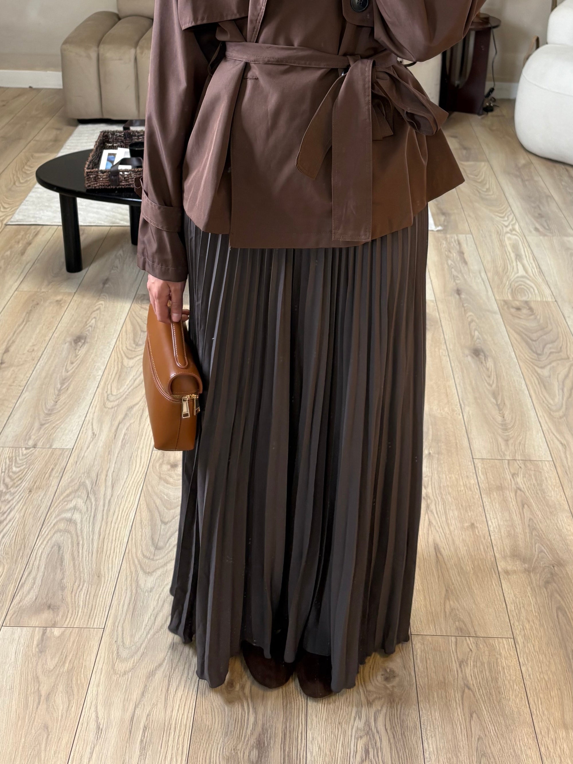 Brown pleated maxi skirt