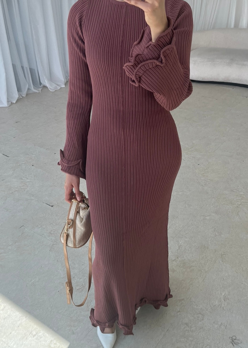 Terracotta knit lace back detail dress