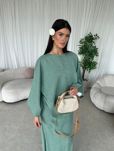 (PRE-ORDER) Mint cape top and skirt set