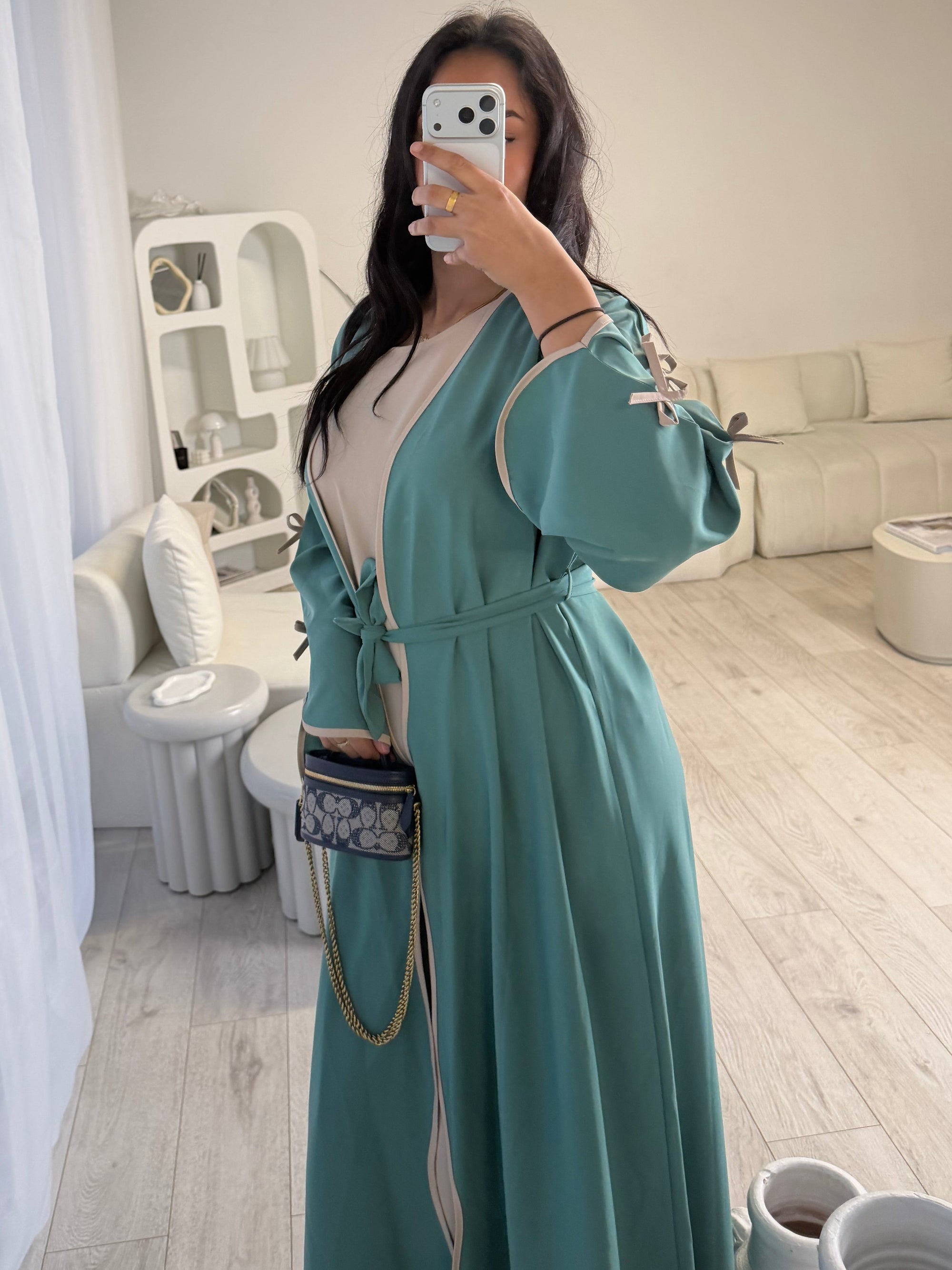 Teal bow sleeve abaya