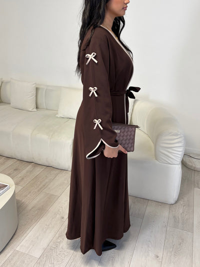 Brown bow sleeve abaya