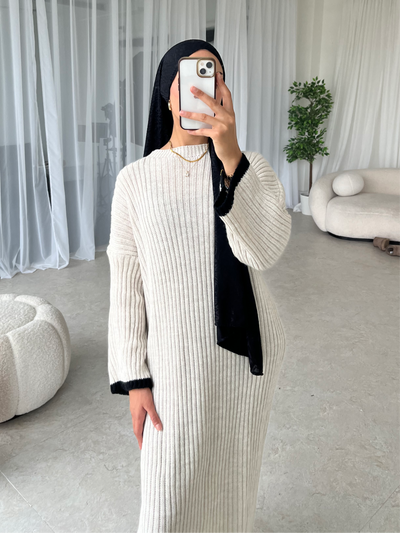 Cream and black lined knitted dress