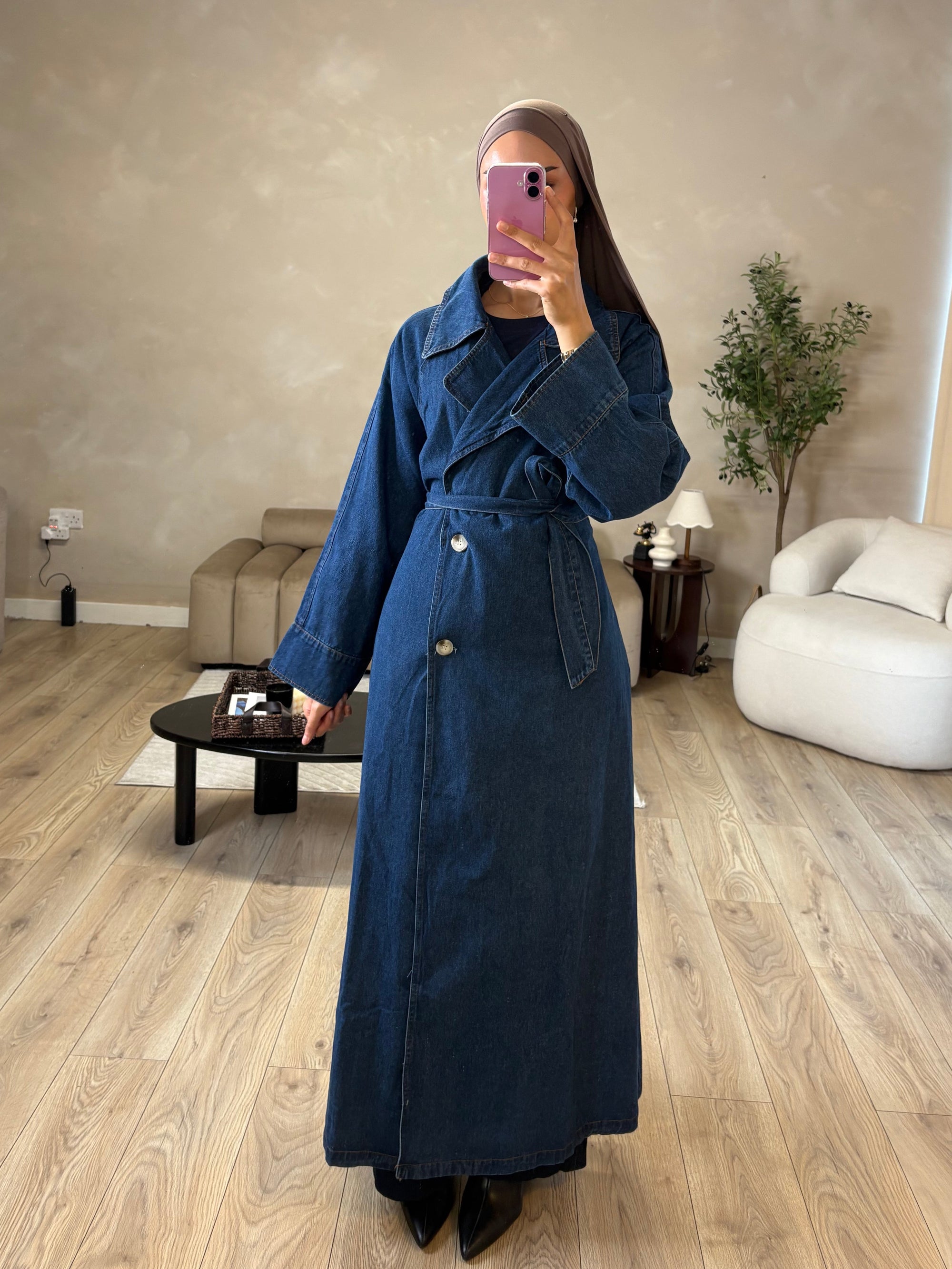 Denim maxi trench
