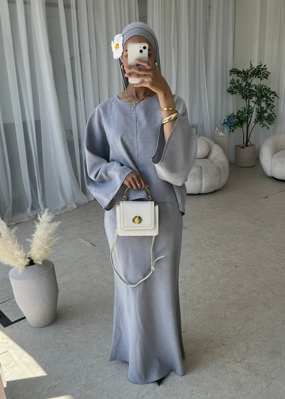 (PRE-ORDER) Grey cape top and skirt set