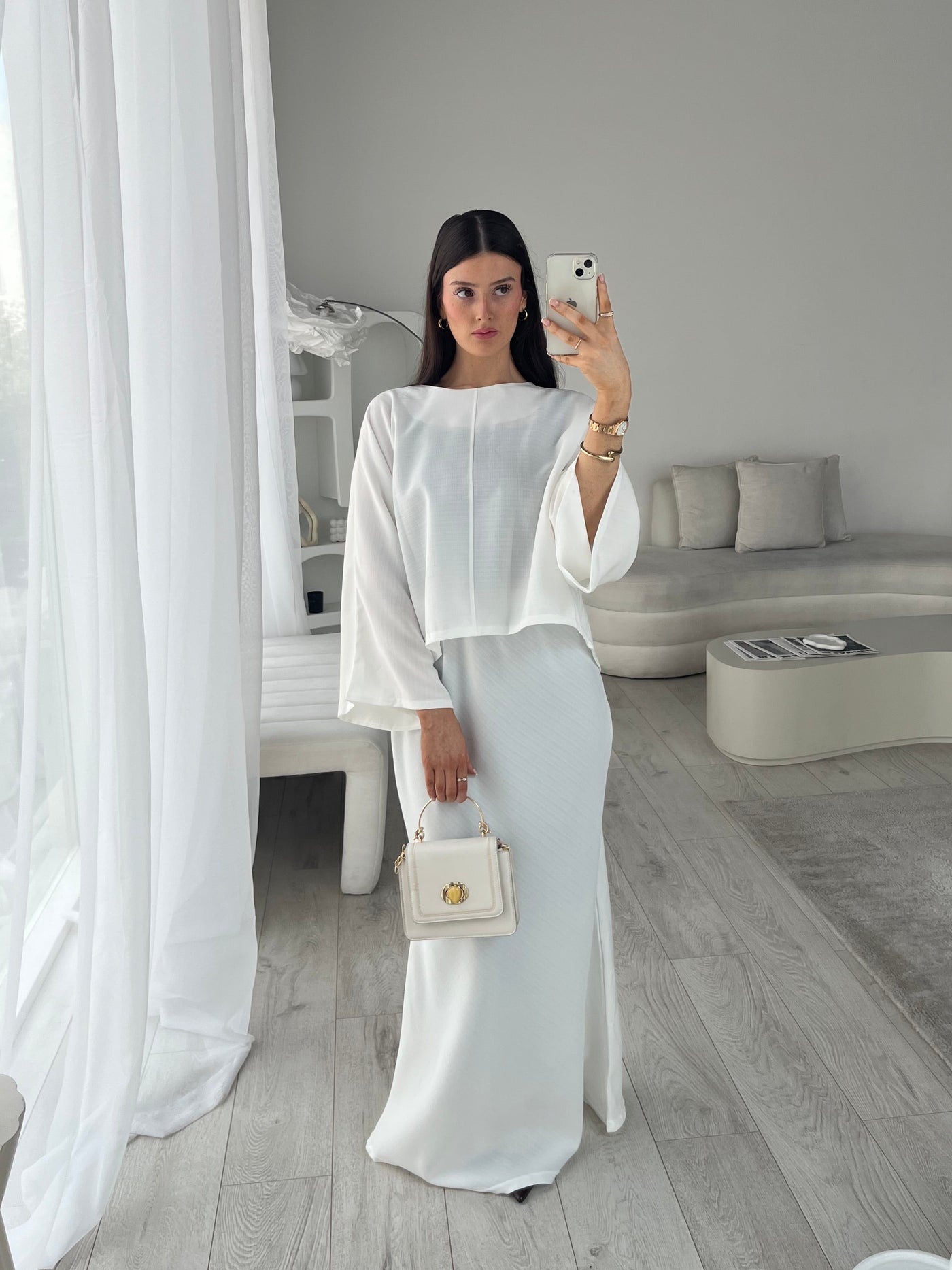 Cape top and skirt set white