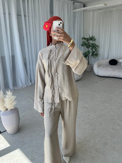 Beige top and trouser co-ord