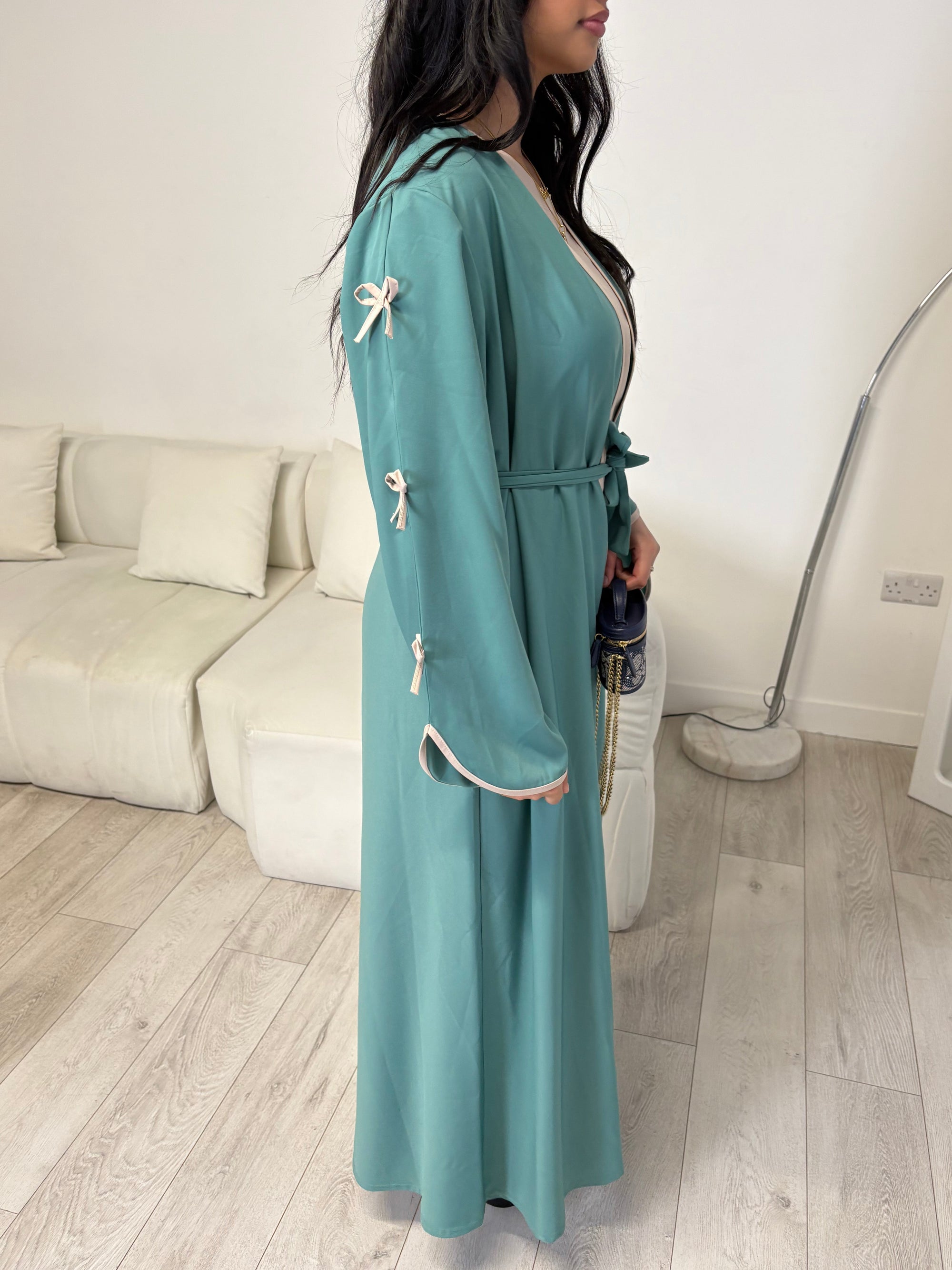 Teal bow sleeve abaya
