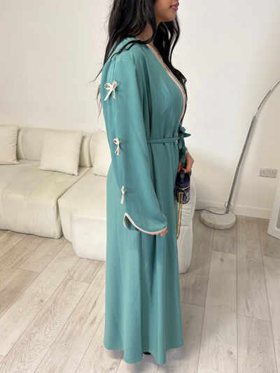 Teal bow sleeve abaya